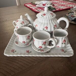 Mini Charming Collectible Floral Tea Set with Tray